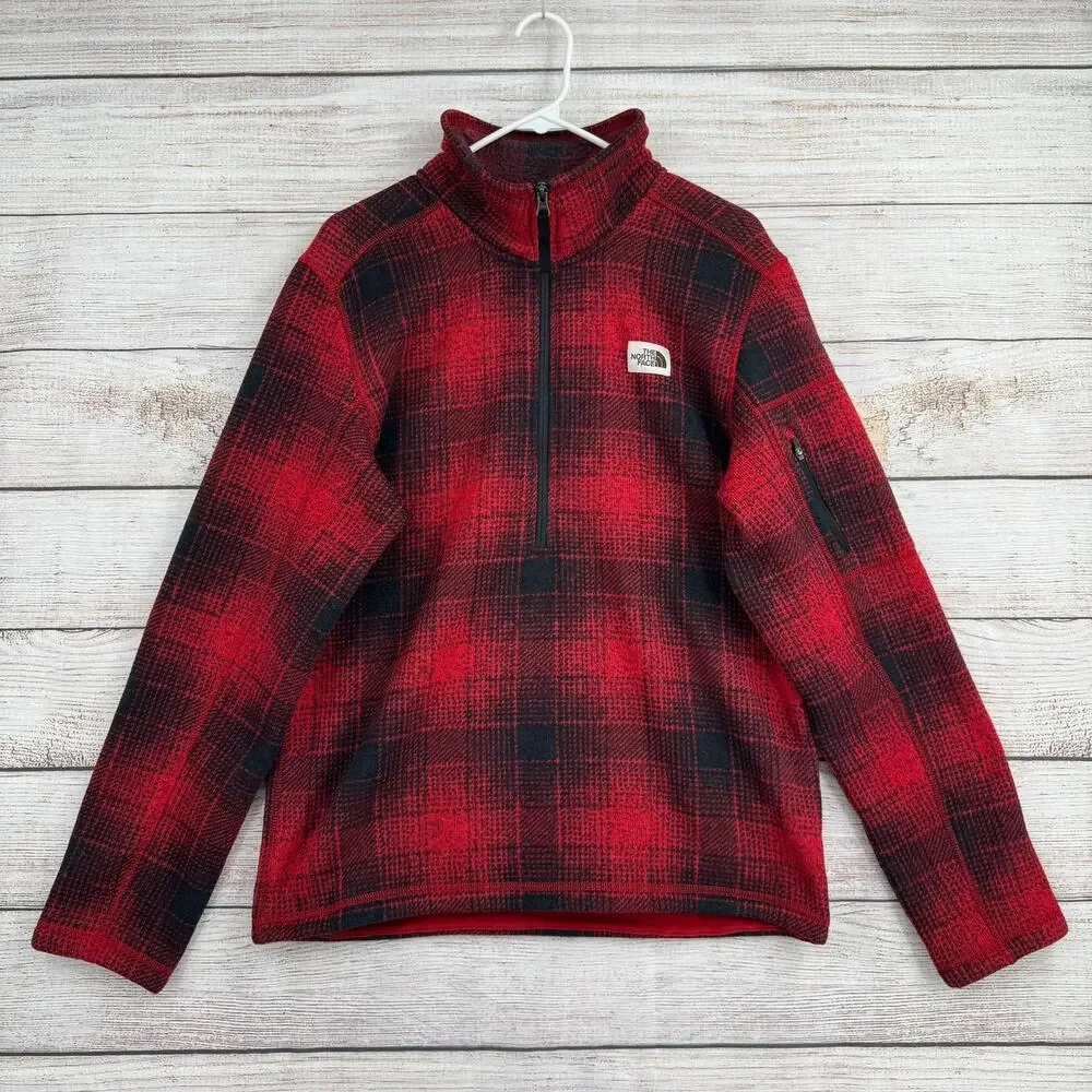 The North Face Gordon Lyons Novelty‎ 1/4 Zip Pullover Mens Medium Red Black